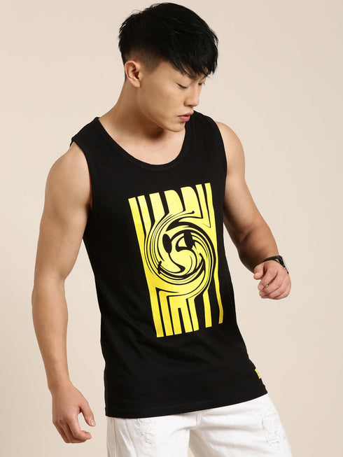 Black Printed Crew Neck Tank Top