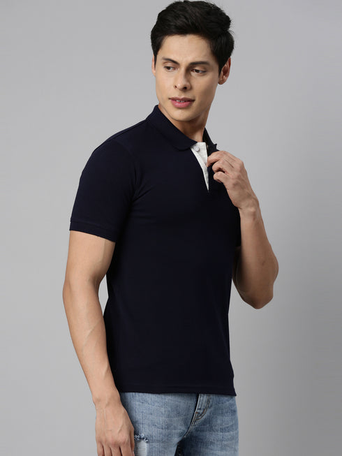 Navy Blue Solid Polo T-Shirt