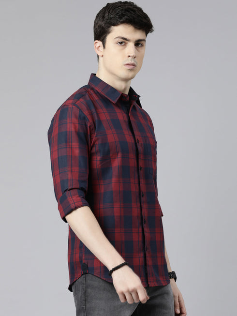 Maroon Checks Full Sleeves Shirt