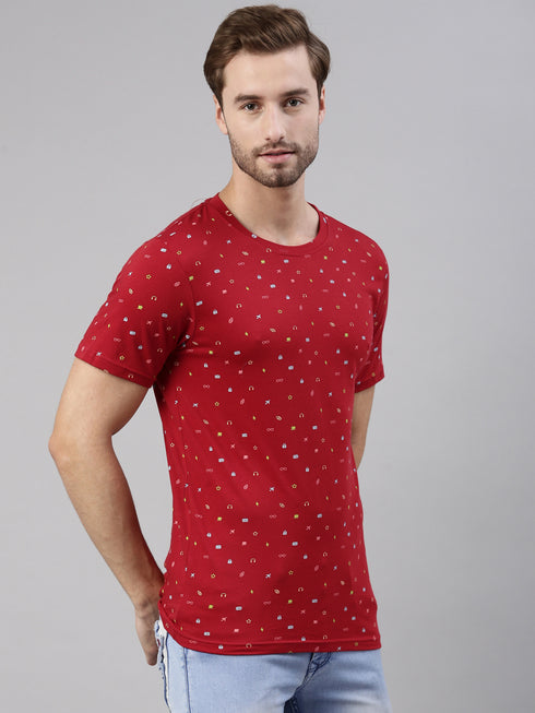 Red Printed Crew Neck Tshirt