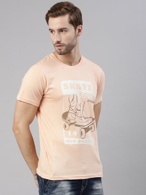 Peach Printed Crew Neck Tshirt