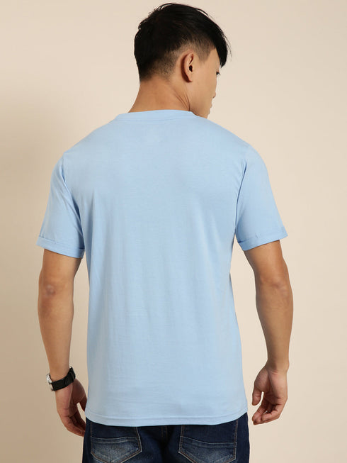 Blue Solid Oversized Crew Neck T-shirt