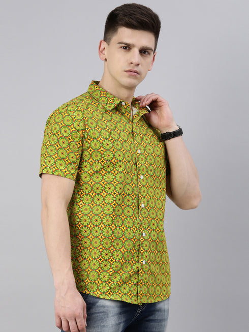 Yellow Printed Short Sleeves Shirt