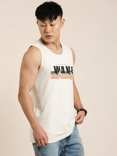 White Printed Crew Neck Tank Top