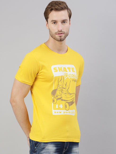 Yellow Printed Crew Neck Tshirt
