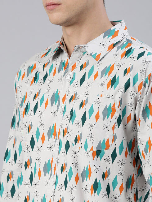 Grey Printed Full Sleeves Shirt