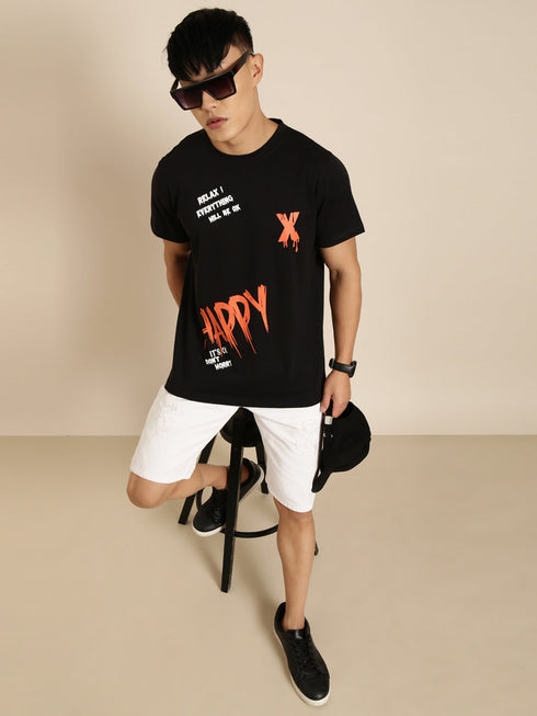 Black Printed Crew Neck <br>T-shirt