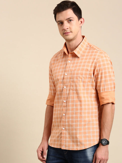 Orange Checks Full Sleeves Shirt