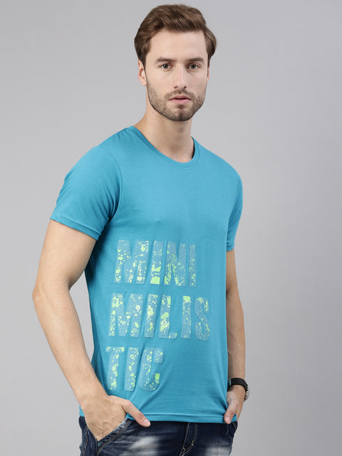 Blue Printed Crew Neck Tshirt