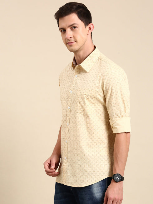 Beige Printed Full Sleeves Shirt