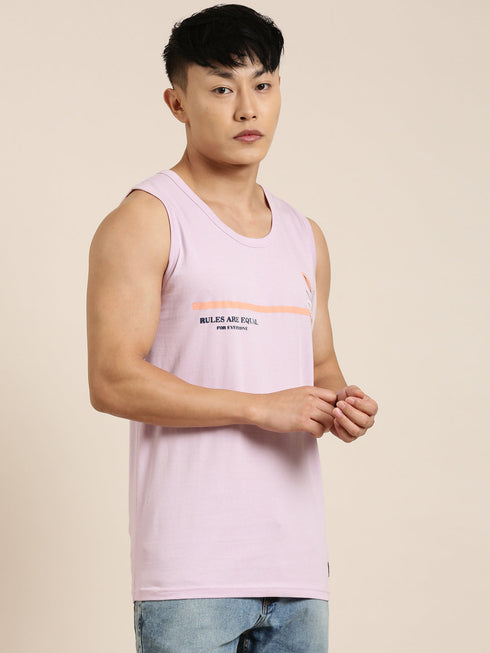 Purple Printed Crew Neck Tank Top