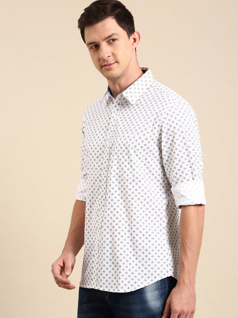 White Printed Full Sleeves Shirt