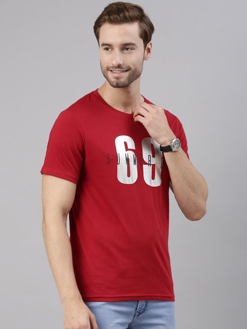 Red Printed Crew Neck Tshirt