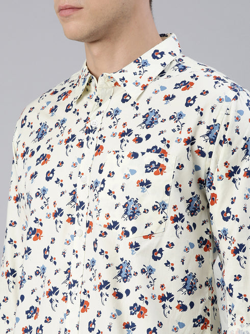 Beige Printed Full Sleeves Shirt