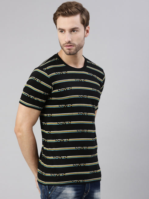 Black Printed Crew Neck Tshirt