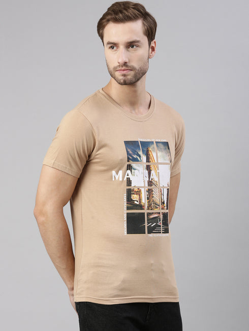 Brown Printed Crew Neck Tshirt