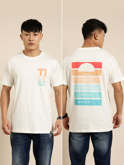 White Printed Oversized Crew Neck T-shirt