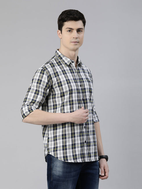 Navy Blue Checks Full Sleeves Shirt