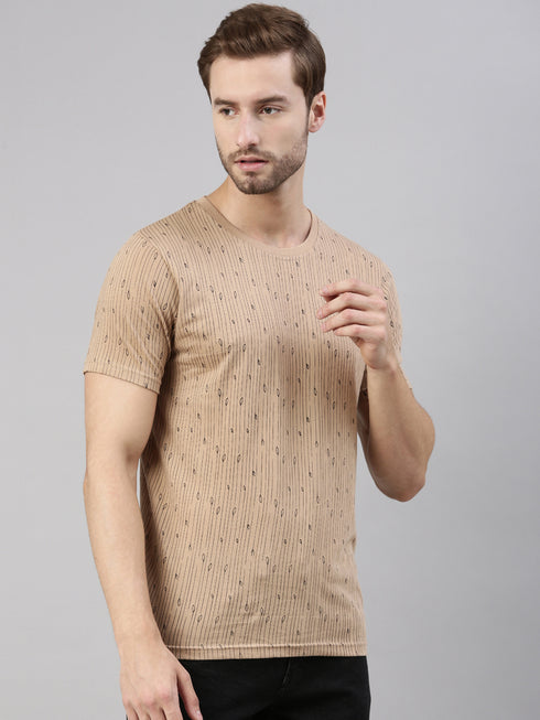 Brown Printed Crew Neck Tshirt