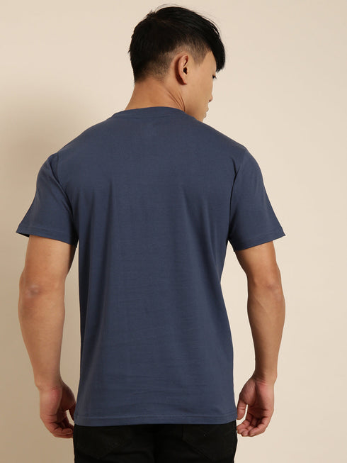 Navy Blue Printed Crew Neck Tshirt