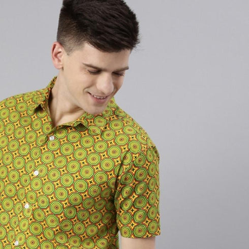 Yellow Printed Short Sleeves Shirt