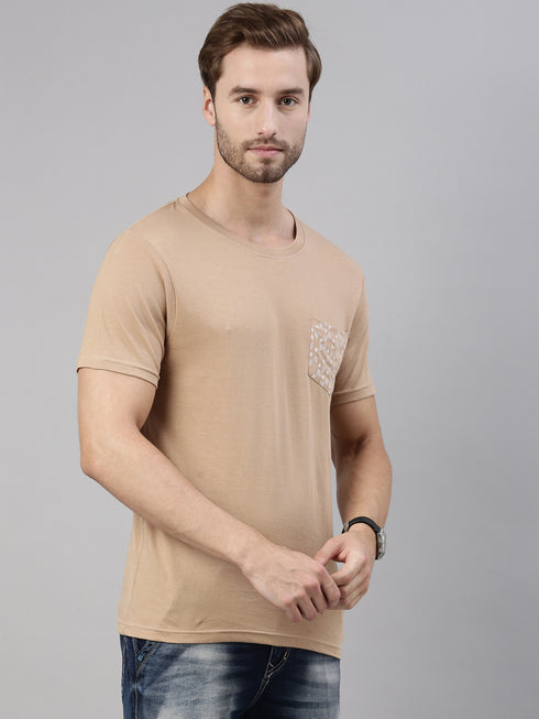 Brown Printed Crew Neck Tshirt