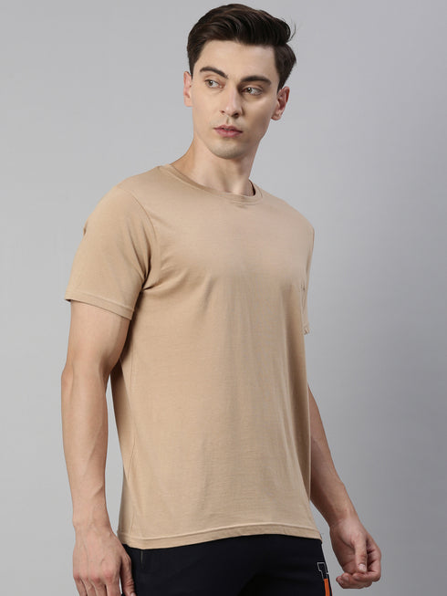 Plain Beige Short-Sleeved T-Shirt.