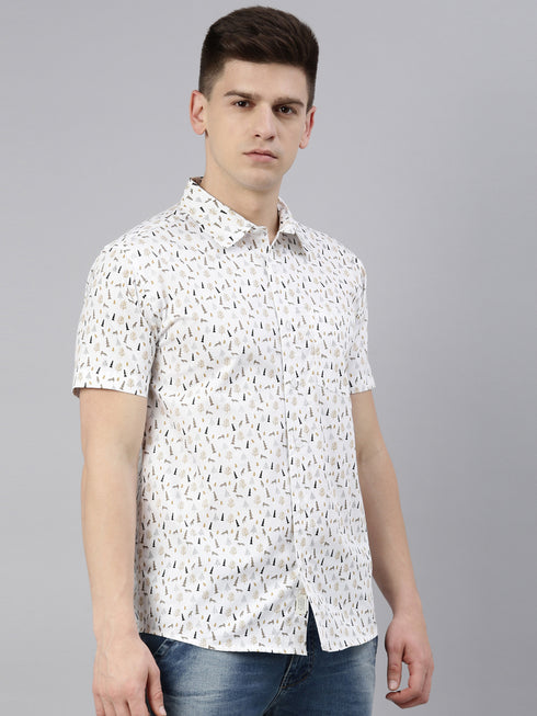 White Printed Short Sleeves Shirt