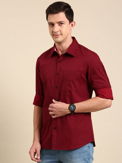 Maroon Printed Full Sleeves Shirt