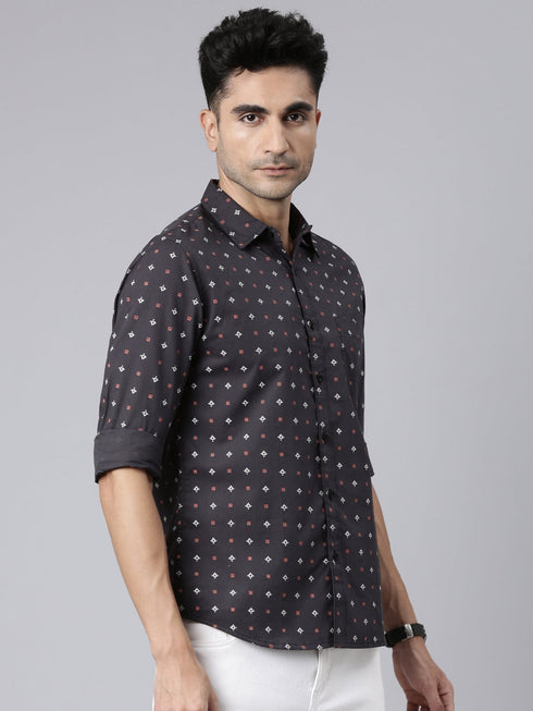 Grey Printed Full Sleeves Shirt