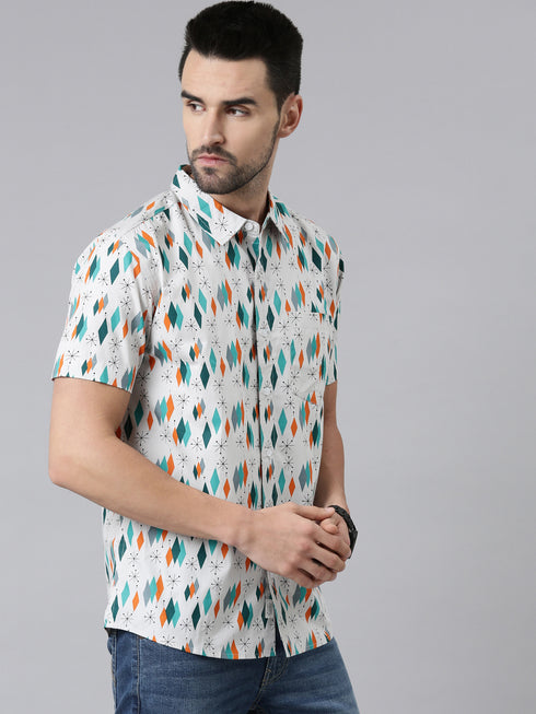 Joven Mens Slim Fit Printed Casual Shirt in Grey Color