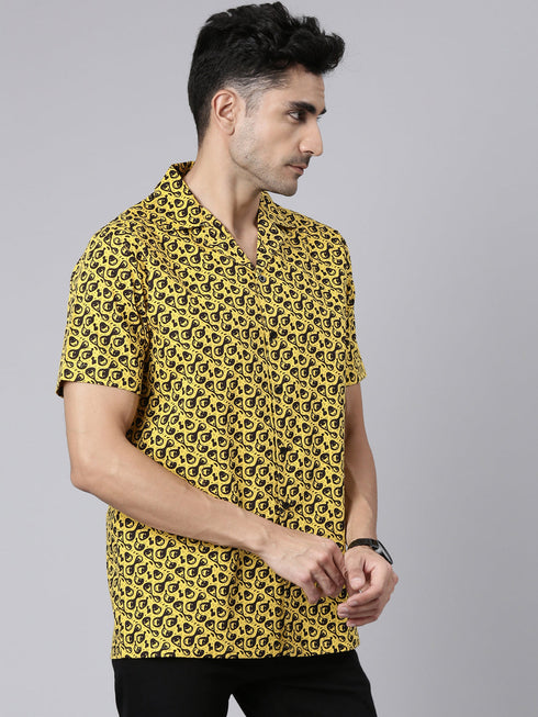 Yellow Printed Short Sleeves Shirt