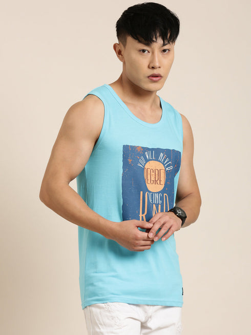 Sky Blue Printed Crew Neck Tank Top