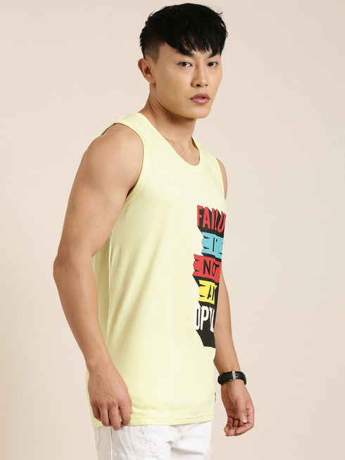 Yellow Printed Crew Neck Tank Top