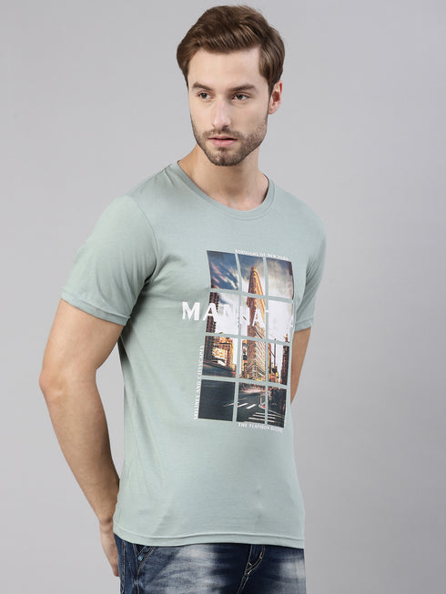 Green Printed Crew Neck Tshirt