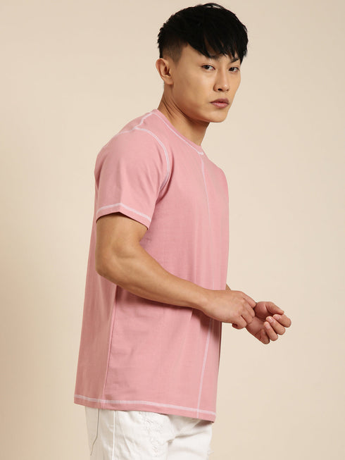 Pink Solid Oversized Crew Neck T-shirt