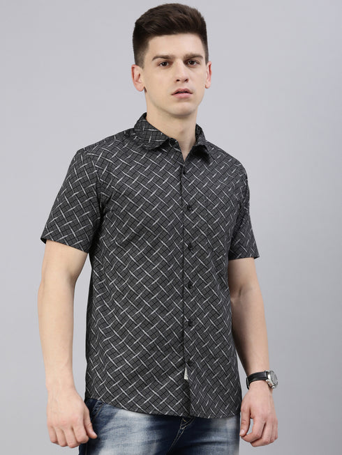 Black Printed Short Sleeves Shirt