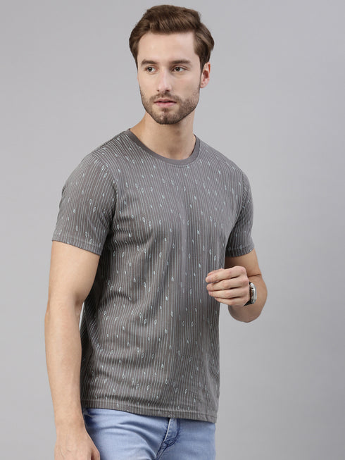 Grey Printed Crew Neck Tshirt