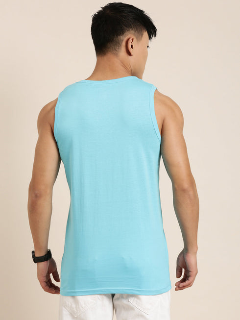 Sky Blue Printed Crew Neck Tank Top
