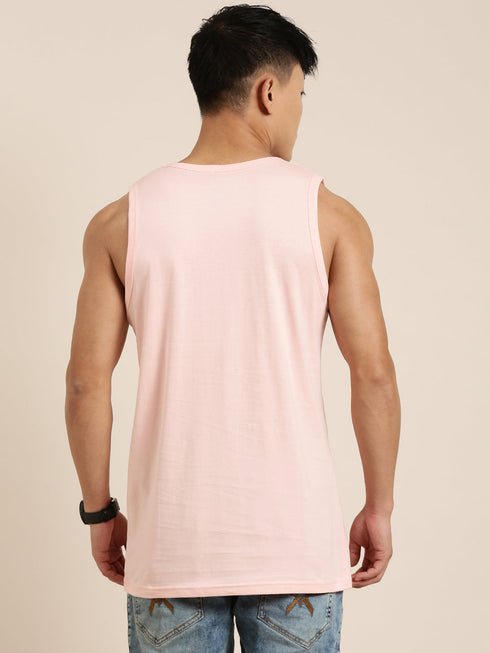 Pink Printed Crew Neck Tank Top