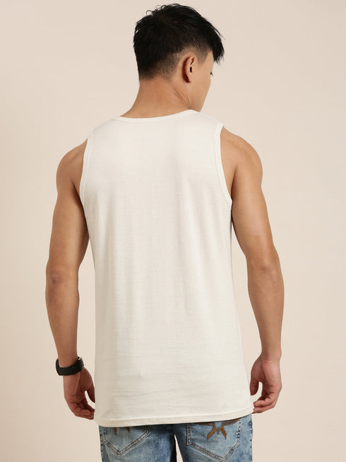 White Printed Crew Neck Tank Top