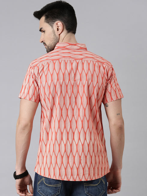 Joven Mens Slim Fit Printed Casual Shirt in Rust Orange