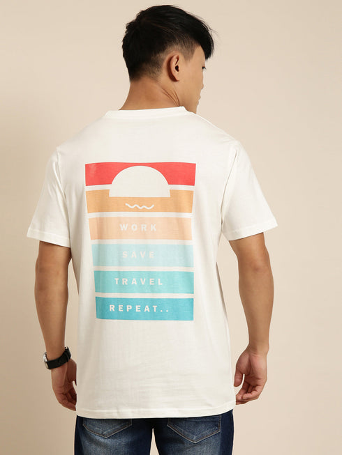 White Printed Oversized Crew Neck T-shirt