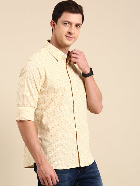 Beige Printed Full Sleeves Shirt