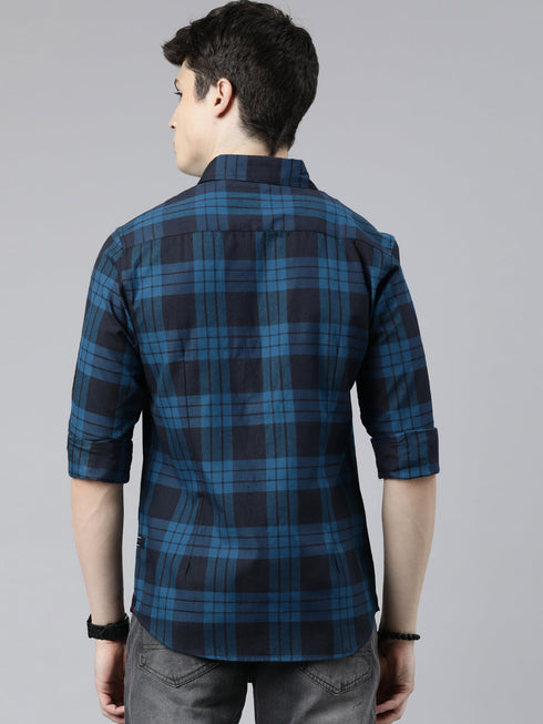 Navy Blue Checks Full Sleeves Shirt