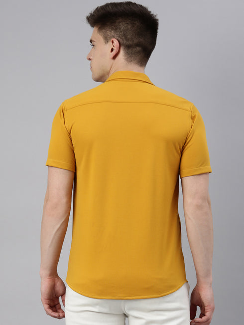 Mustard Solid Tencel Stretch Knit Shirt