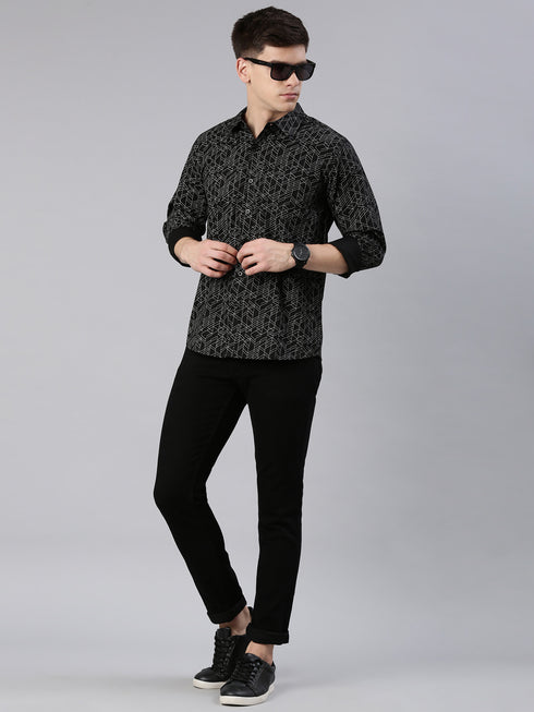 Black Printed Full Sleeves Shirt