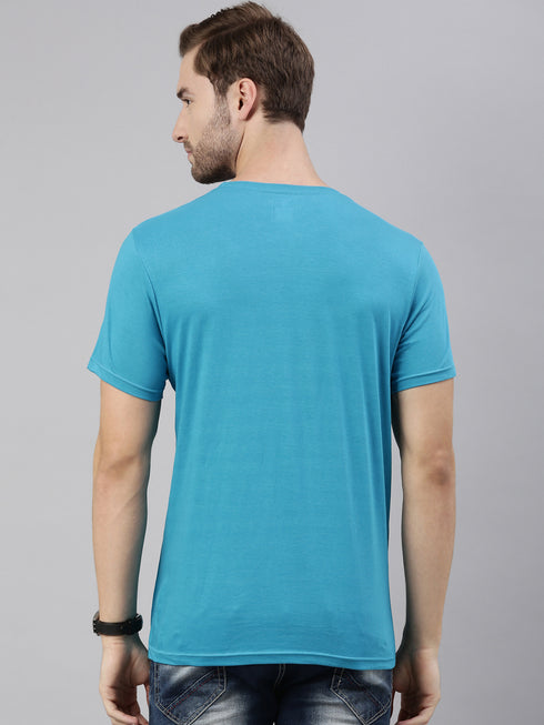 Blue Printed Crew Neck Tshirt
