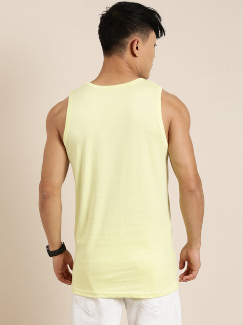 Yellow Printed Crew Neck Tank Top