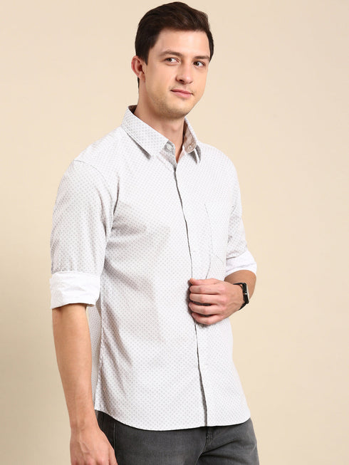 White Printed Full Sleeves Shirt